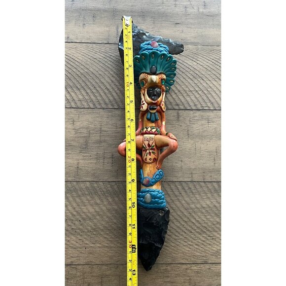 Vintage Mexican  Aztec Warrior Deity Obsidian Sacrifical Axe & Knife Gem Stones - Picture 6 of 9